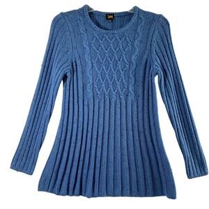 Lee Tunic Sweater‎ Womens Small Blue Ribbed Knit Long Cozy